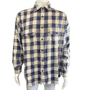 American Eagle Flannel Shirt Mens M Blue White Check Cotton Button